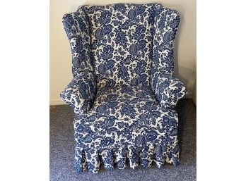 Wing Chair With Pretty Blue Floral Pattern