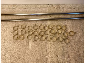 Two Gold Tone Metal Telescoping Curtain Rods With Twenty Eight Rings