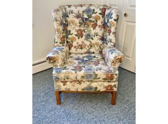 Wing Chair With Pretty, Vibrant  Floral And Bird Fabric Design