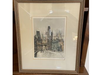 Framed Signed Etching Of A European Street Scene