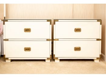 Pair Of White Formica Campaign Style Chests