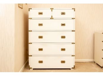 White Formica Campaign Style Tall Chest