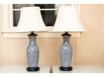 Pair Of Blue And White Porcelain Vases Mounted As Lamps