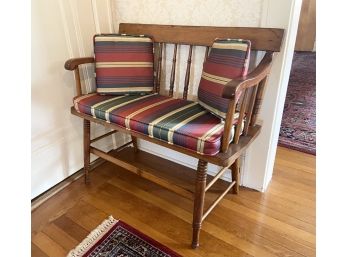 Vintage Wooden Windsor Bench With Cushions