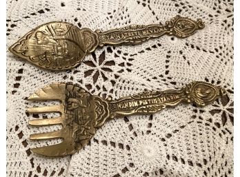Turkish Ottoman Anatolian Mevlana Rumi Brass Spoon And Fork Set