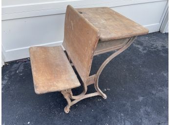 Antique Schoolhouse Desk And Chair With Cast Iron Frame