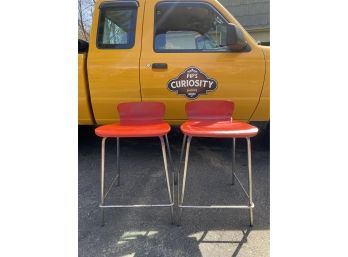 Red MCM Bar Stools With Chrome Legs