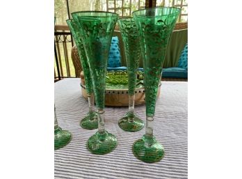 4pc Green Glass Champagne Set