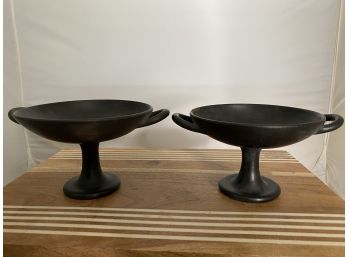 Black Ceramic  Small Footed Tray - Set Of 2