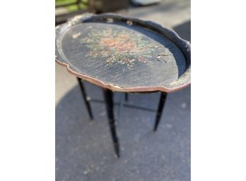 Black Hand Painted Floral Tray With Fold Up Legs