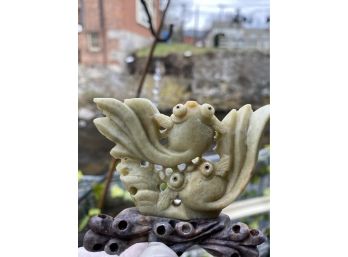 Soapstone Or Jadeite Hand Carved Koi Fish Mini Sculpture
