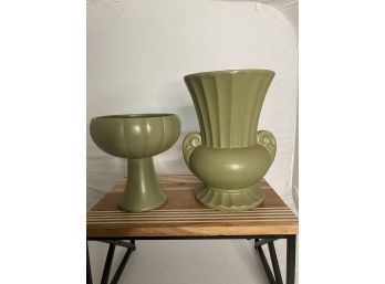 Large Floraline Urn And Footed Planter In Army Green