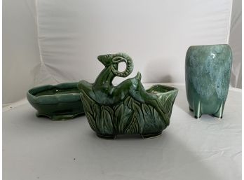 3-Pc Ram, Vase And Shallow Footed Planter
