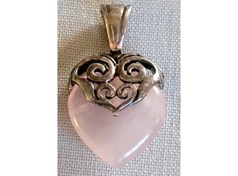 Rose Quartz Heart Shaped Pendant With A Sterling Silver Filigree Cap