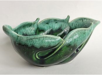 Pretty Mid Century Modern Unusual Shape Green Drip Glaze Planter