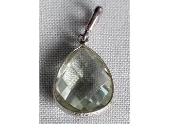 Light Yellow Faceted Quartz Tear Drop Shaped Pendant With Sterling Silver