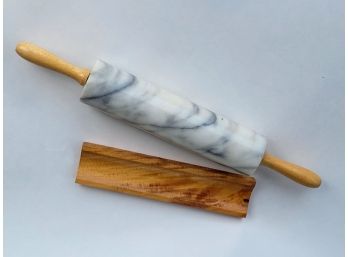 Grey Marble Rolling Pin With Wooden Stand