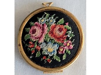 Vintage Petit Point Needlepoint Compact Locket Pendant