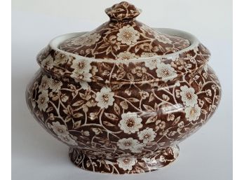 Pretty Vintage Staffordshire England Calico Brown Crownford Co. Sugar Or Lidded Dish