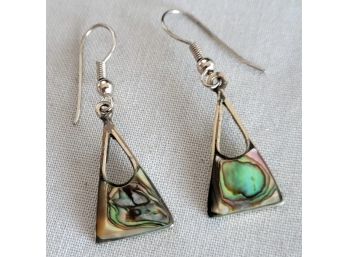 Sleek Modernist Tiangular Sterling Silver & Abalone Earrings