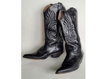 Vintage Guess By  Georges Marciano Black Leather Cowboy Boots