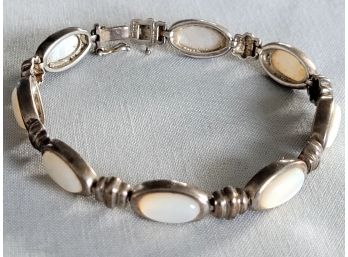 Sterling Silver & Mother Of Pearl Cabochon Link Bracelet