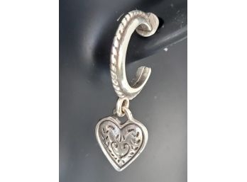 Sterling Silver Half Hoop Heart Drop Earrings