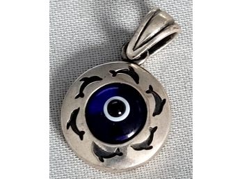 Sterling Silver Dolphin Pendant With Glass Eye Center