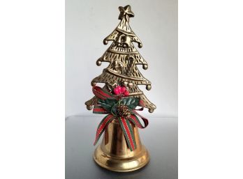 Vintage Brass Holiday Bell Shaped Like A Decorated Tree