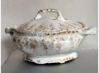 Gorgeous French Porcelain Gold Rose Design Covered Casserole Dish