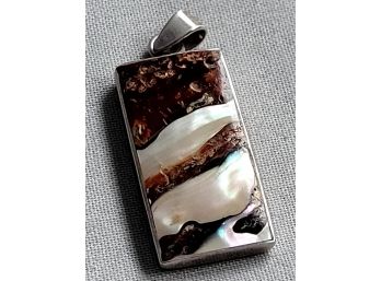 Pretty Abalone Shell & Sterling Silver Rectangular Pendant