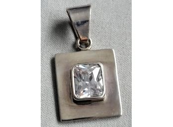 Gorgeous Retired Designer Silpada Modernist Style Square Frame Sterling Silver & CZ Pendant