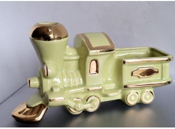 Mid Century Modern Lemon Lime Color Train Engine Cermic Planter