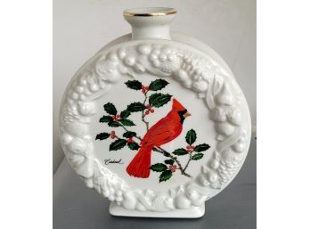 Vintage Winter Cardinal Bird Empty Porcelain Decanter