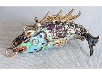 Vintage Colorful Sterling Silver Cloisonne Articulated Fish Koi Pendant