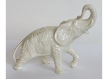 Vintage White Trunk Up Lucky Elephant Porcelain Figurine