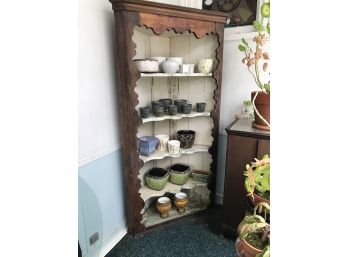 Rustic Pine Corner  Cupboard With Potter's Planters
