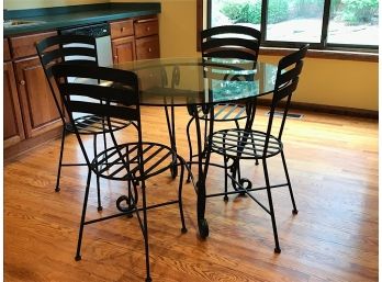 Four Bistro Chairs And Wrought Iron Bistro Table