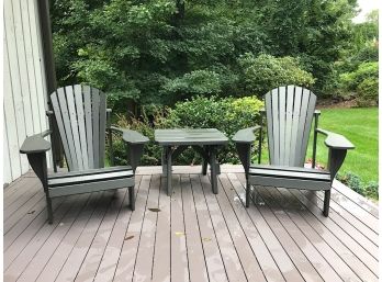 Pair Of Painted Adirondack Chairs And Small Table
