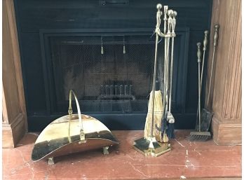 Brass Fireplace Tools & Brass Log Carrier