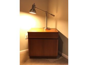 Wood File Cabinet And Black And Silver Arm Lamp