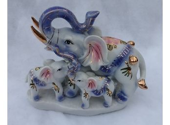 Elephant With Blue Gold And Pink Floral