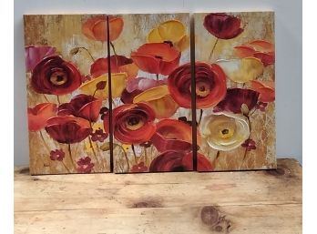 3 Piece Floral Artwork On Canvas