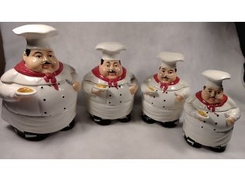 Vintage  4 Piece Vintage Italian Chef Ceramic Canisters With Lids