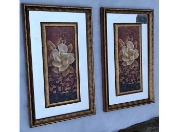 2 Framed Floral Prints On Framed Mirrors