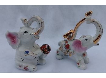 Pair Of Porcelain Elephants With Asian Writing