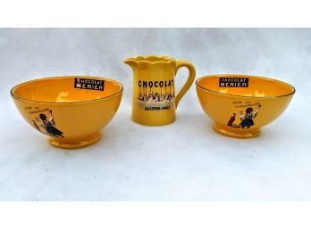 2 French Bowls And Creamer 'Chocolat'
