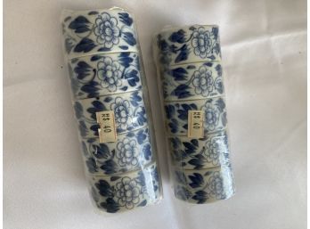 2 Sets Of 5 White With Blue Napkin Rings