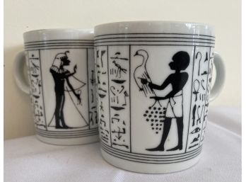3 Coffee Cups With Egyptian Motif. On The Side