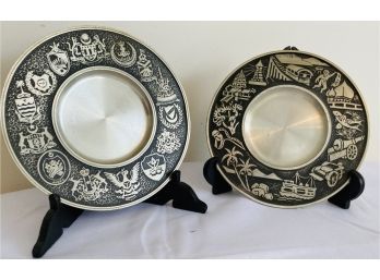 2 Pewter Plates Depicting Different Emblems And Pictures Penang Pewter 97